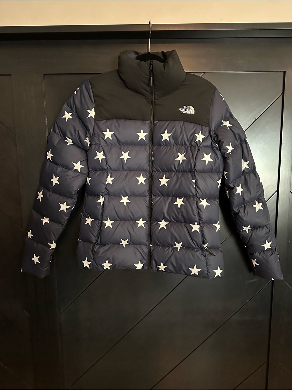The North Face Women's Olympic Print Puffer Jacket with Black Yoke